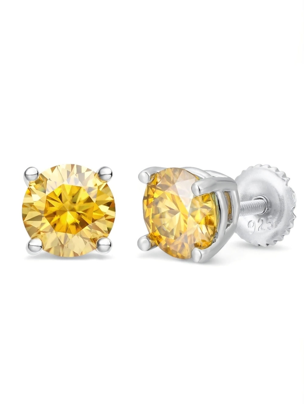 Canary Yellow Moissanite Screwback Stud Earrings 925 Silver 5mm NEW